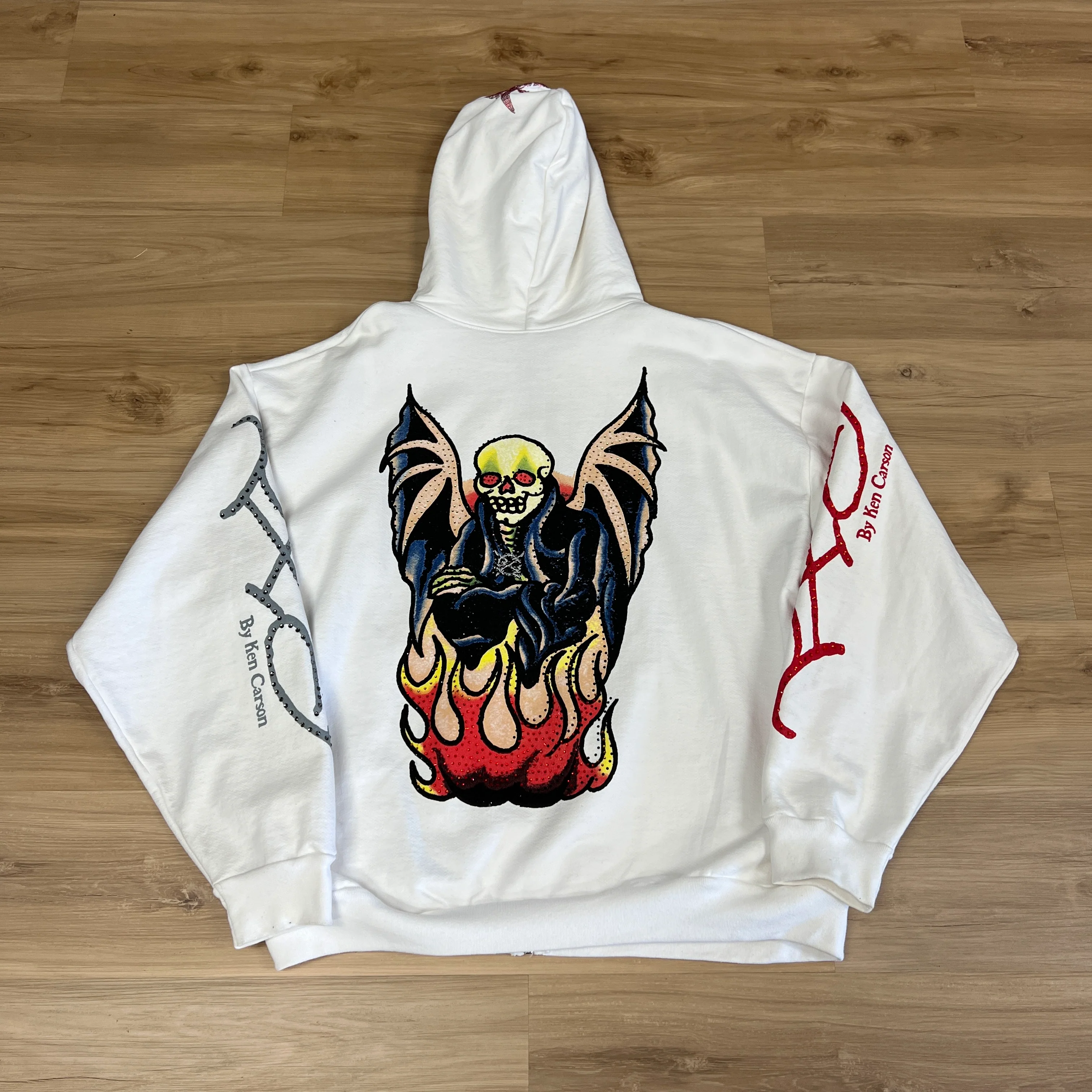 Ed Hardy x Ken Carson White Rhinestone Zip Up Hoodie - Image 2