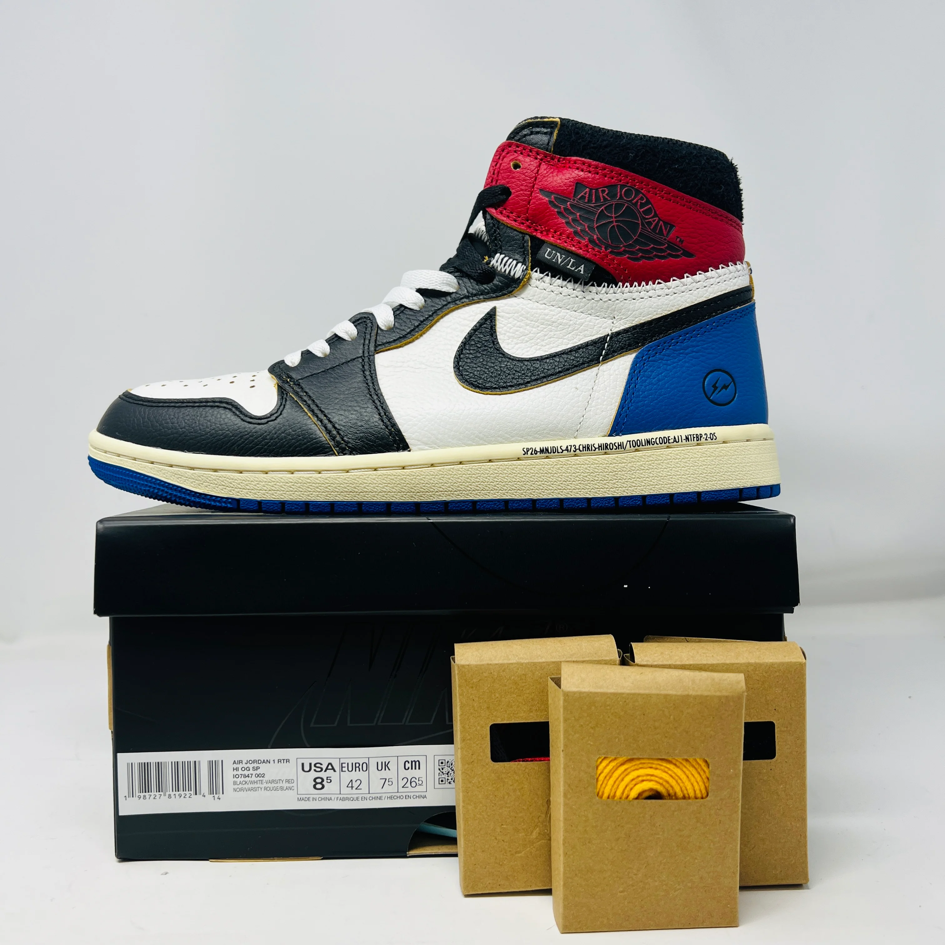 Jordan 1 Retro High OG SP Fragment x Union LA Varsity Red Sport Royal