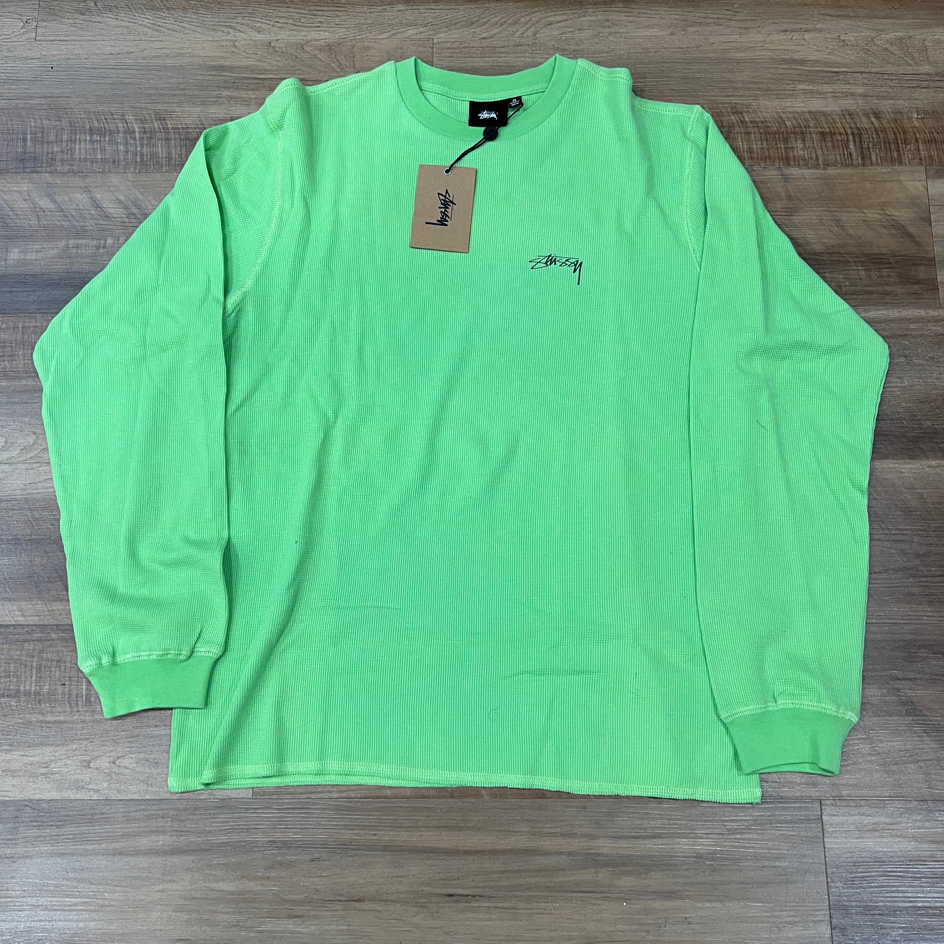 Stussy Light Waffle Knit Long-Sleeve Crew 'Lime' - Image 2